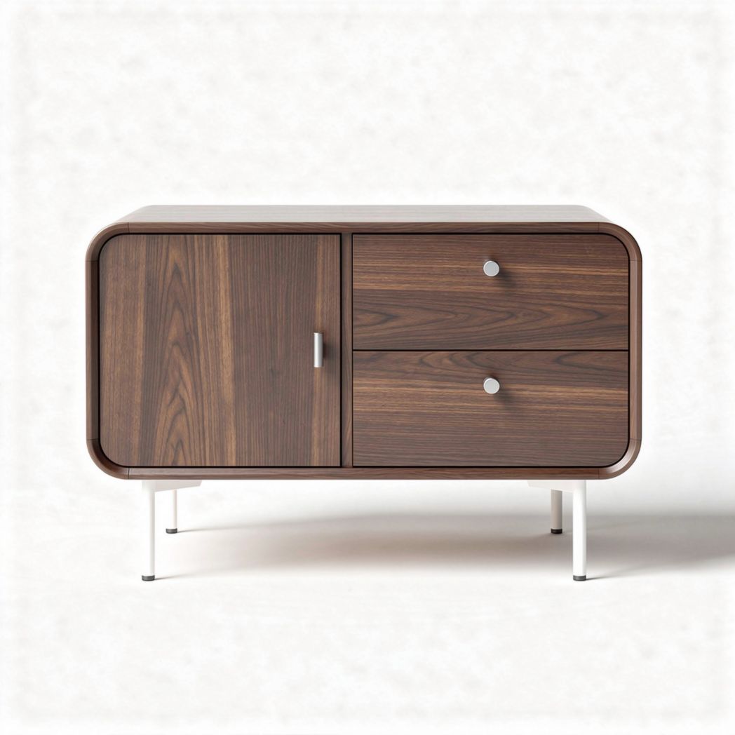 Mobiletto in legno nocciola con due cassetti e un'anta 80 x 40 x 45cm