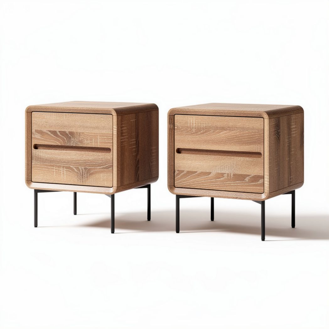 Comodini in legno di frassino 40 x 40 x 45cm con struttura in metallo nero