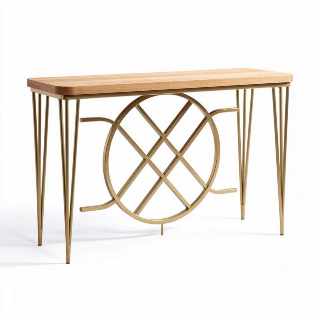 Tavolo consolle in legno naturale e metallo dorato 120 x 40 x 75cm