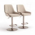 Sedia da bar girevole in tessuto beige con base in acciaio inox altezza regolabile