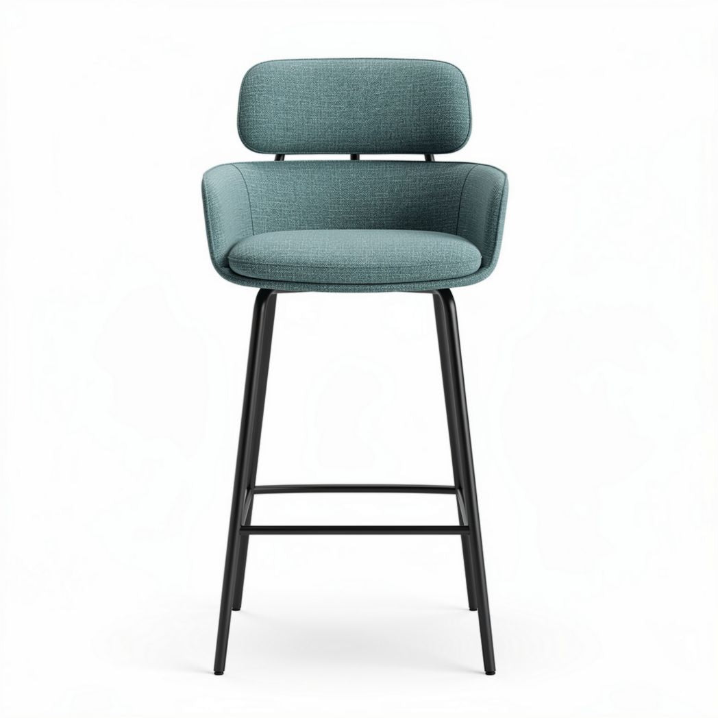 Sgabello da bar in tessuto verde acqua con struttura in metallo nero 45 x 45 x 100cm