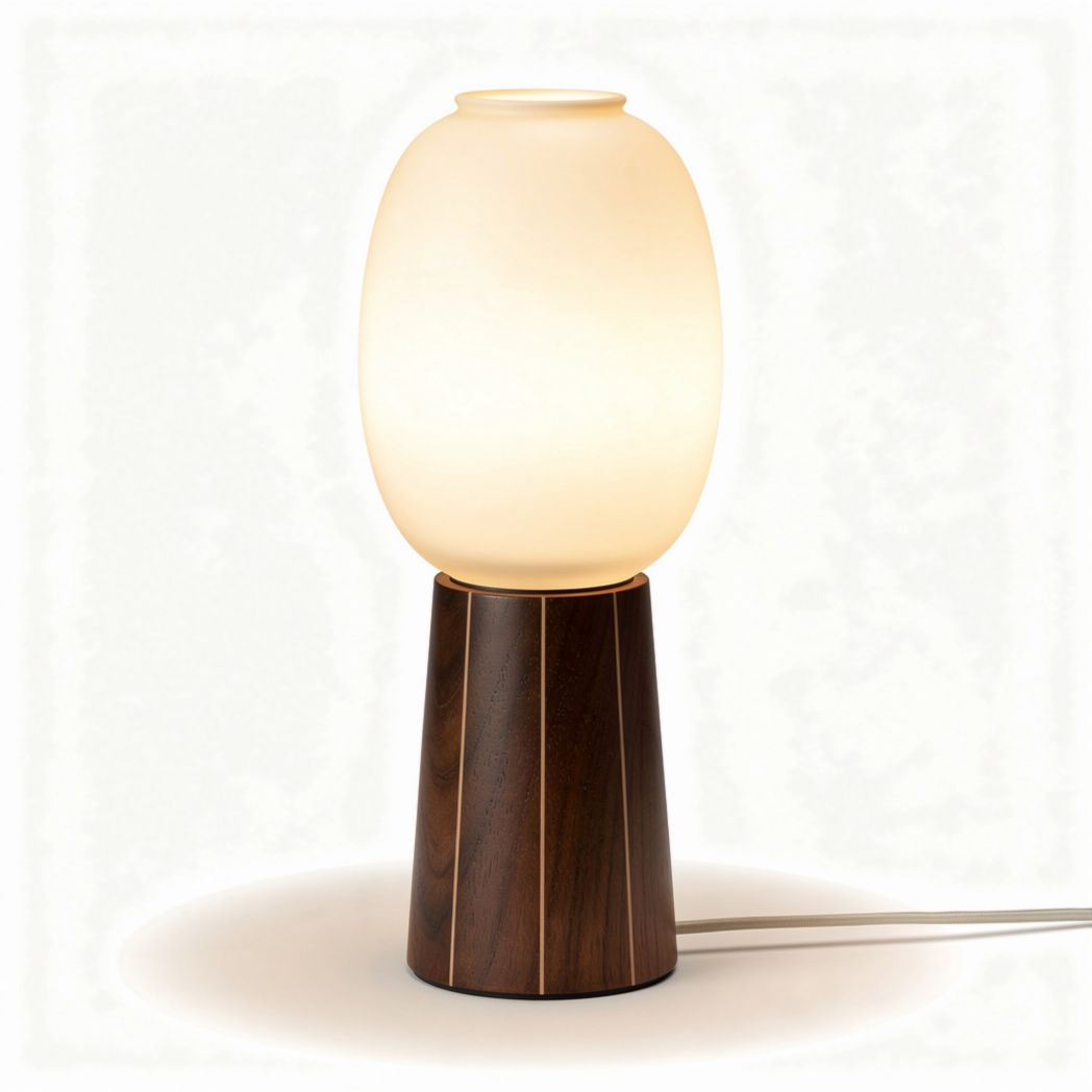 Lampada da tavolo in vetro opalino e legno con base rotonda dimensioni 25 x 25 x 50cm