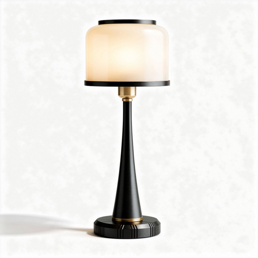 Lampada da tavolo in metallo nero con paralume opalino h 30 x 15 x 15 cm