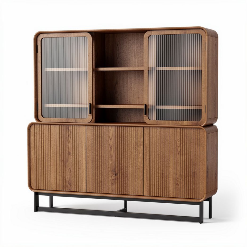 Mobiletto in legno massello di rovere con ante in vetro 150 x 40 x 100cm