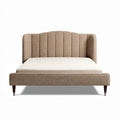 Letto matrimoniale in tessuto beige con testiera imbottita 190 x 150 x 100cm