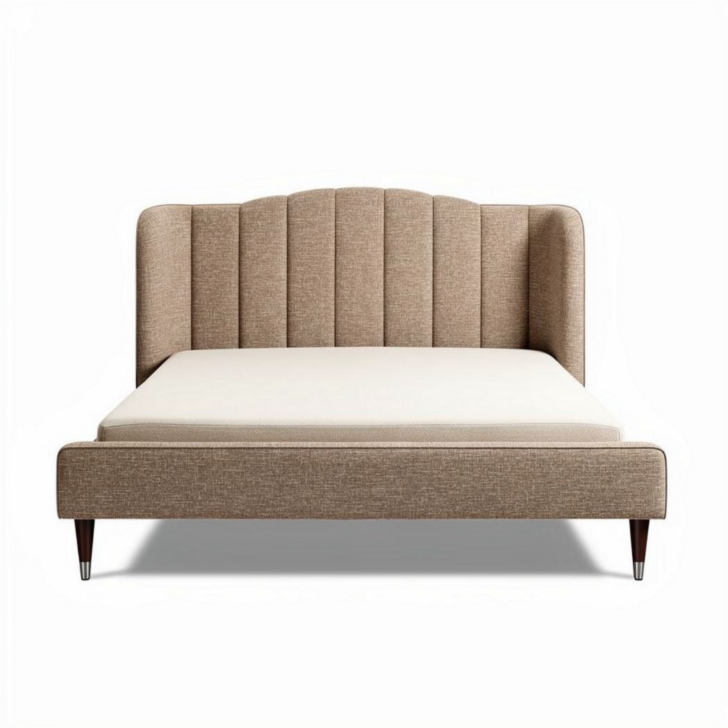 Letto matrimoniale in tessuto beige con testiera imbottita 190 x 150 x 100cm
