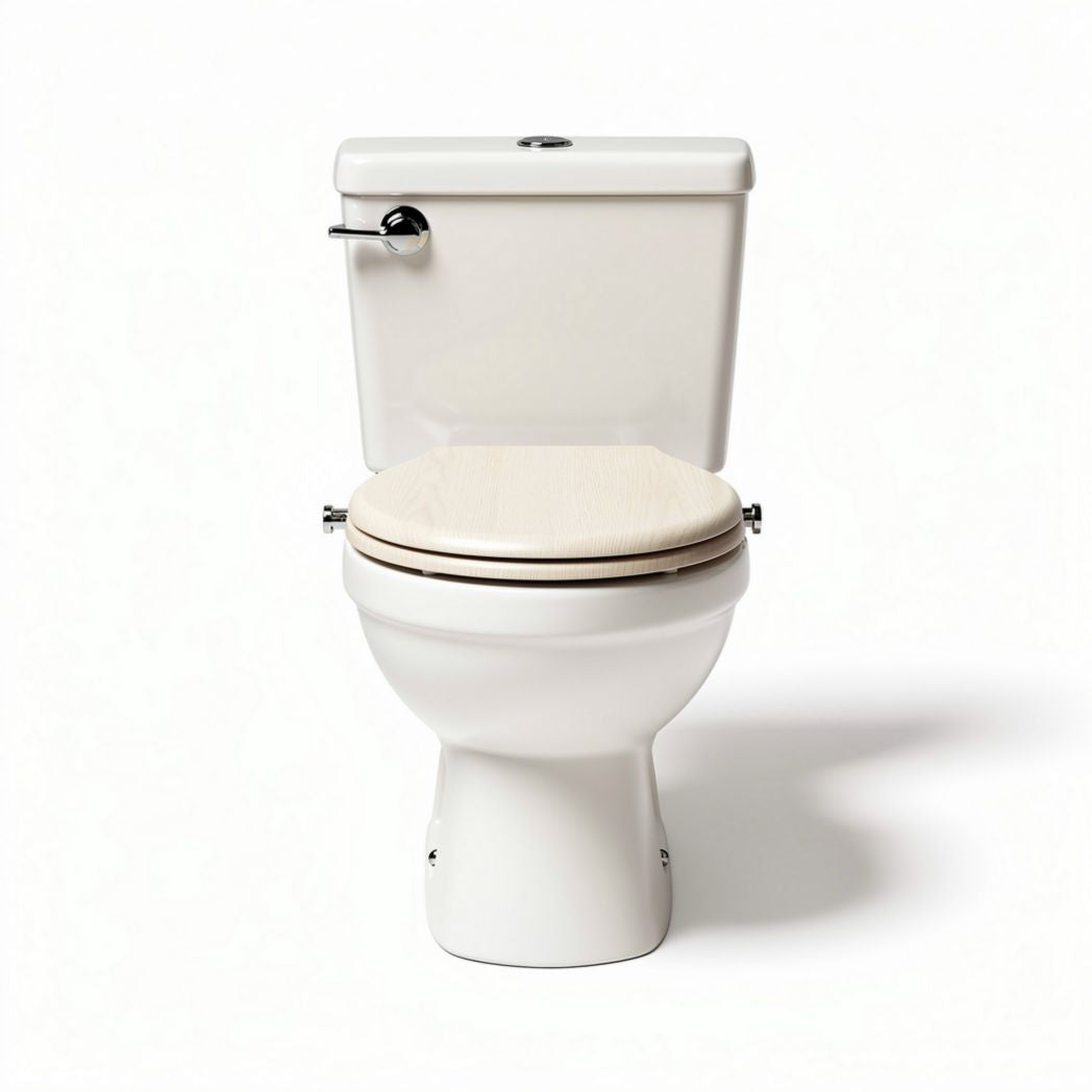 WC compatto con cisterna in ceramica bianca e sedile in legno 70 x 40 x 40cm