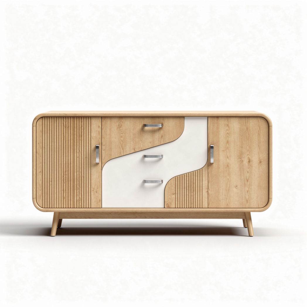 Mobile porta TV in legno naturale con finitura bianca 120 x 40 x 80cm